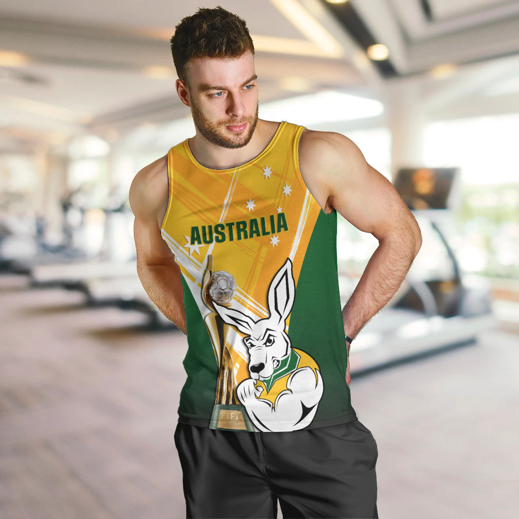 Custom Australia Soccer Men Tank Top Matildas Kangaroo With World Cup Trophy 2023 Yellow Version