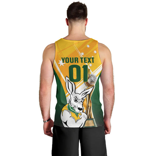 Custom Australia Soccer Men Tank Top Matildas Kangaroo With World Cup Trophy 2023 Yellow Version