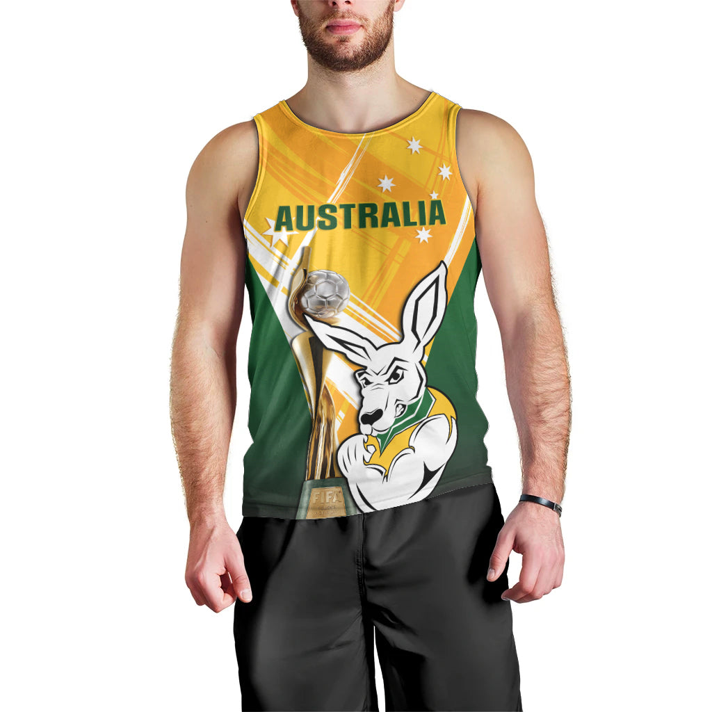 Custom Australia Soccer Men Tank Top Matildas Kangaroo With World Cup Trophy 2023 Yellow Version
