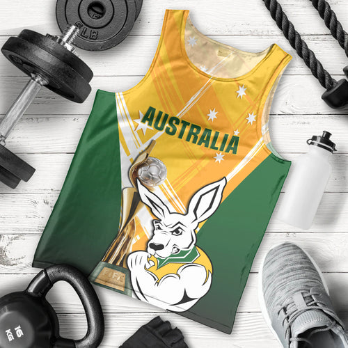 Custom Australia Soccer Men Tank Top Matildas Kangaroo With World Cup Trophy 2023 Yellow Version