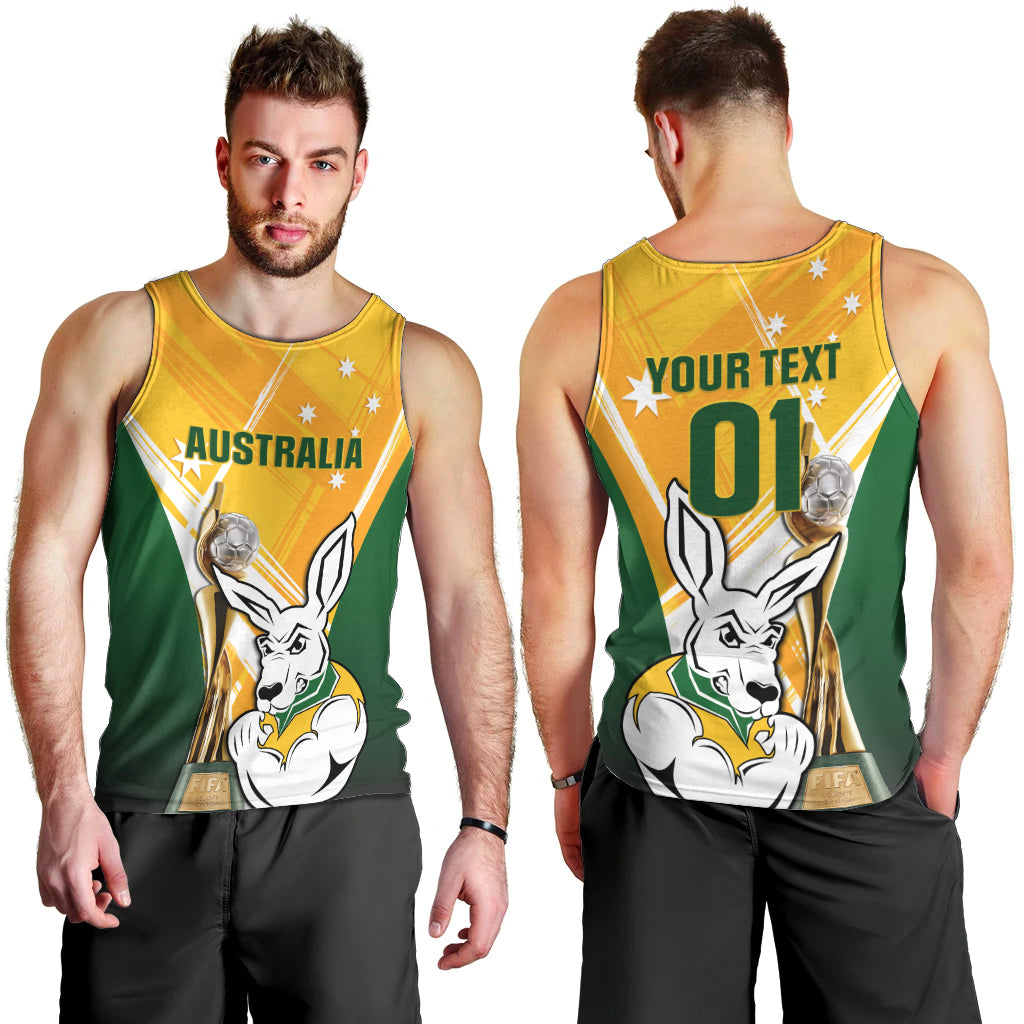 Custom Australia Soccer Men Tank Top Matildas Kangaroo With World Cup Trophy 2023 Yellow Version
