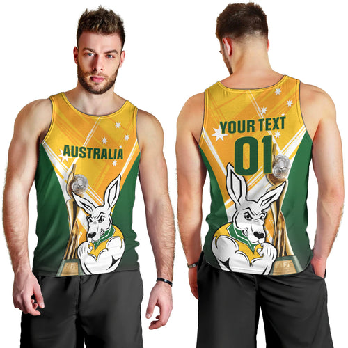 Custom Australia Soccer Men Tank Top Matildas Kangaroo With World Cup Trophy 2023 Yellow Version