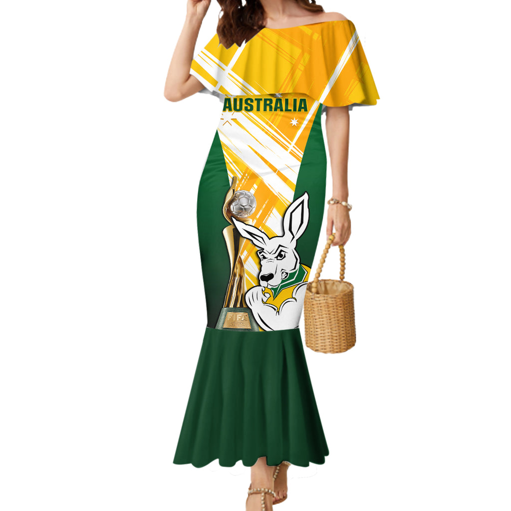 Custom Australia Soccer Mermaid Dress Matildas Kangaroo With World Cup Trophy 2023 Yellow Version