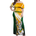 Custom Australia Soccer Off Shoulder Maxi Dress Matildas Kangaroo With World Cup Trophy 2023 Yellow Version