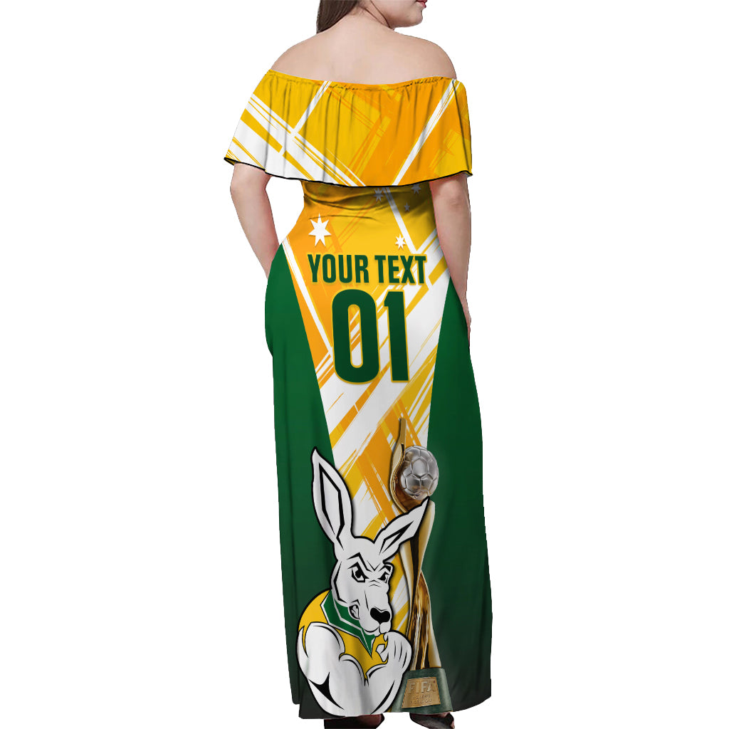 Custom Australia Soccer Off Shoulder Maxi Dress Matildas Kangaroo With World Cup Trophy 2023 Yellow Version