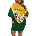 Custom Australia Soccer Off Shoulder Short Dress Matildas Kangaroo With World Cup Trophy 2023 Yellow Version