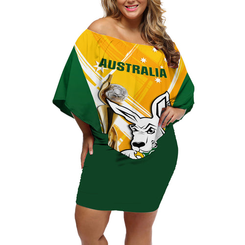 Custom Australia Soccer Off Shoulder Short Dress Matildas Kangaroo With World Cup Trophy 2023 Yellow Version