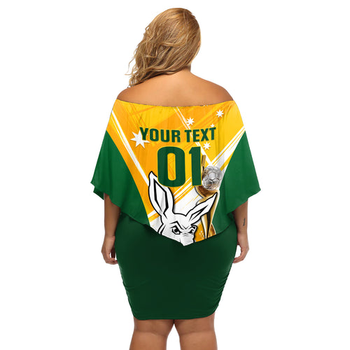 Custom Australia Soccer Off Shoulder Short Dress Matildas Kangaroo With World Cup Trophy 2023 Yellow Version