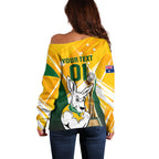 Custom Australia Soccer Off Shoulder Sweater Matildas Kangaroo With World Cup Trophy 2023 Yellow Version