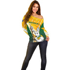 Custom Australia Soccer Off Shoulder Sweater Matildas Kangaroo With World Cup Trophy 2023 Yellow Version