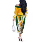 Custom Australia Soccer Off The Shoulder Long Sleeve Dress Matildas Kangaroo With World Cup Trophy 2023 Yellow Version