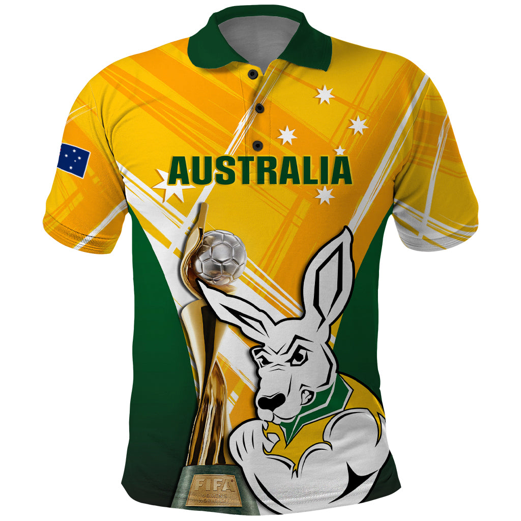 Custom Australia Soccer Polo Shirt Matildas Kangaroo With World Cup Trophy 2023 Yellow Version