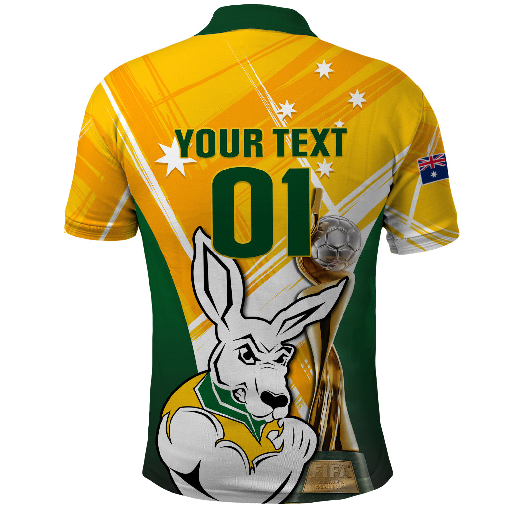 Custom Australia Soccer Polo Shirt Matildas Kangaroo With World Cup Trophy 2023 Yellow Version