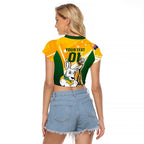 Custom Australia Soccer Raglan Cropped T Shirt Matildas Kangaroo With World Cup Trophy 2023 Yellow Version