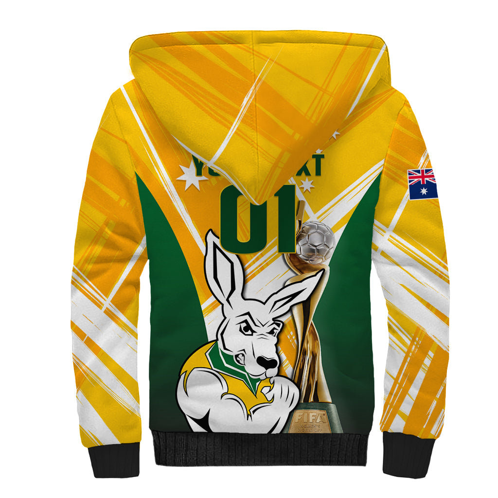 Custom Australia Soccer Sherpa Hoodie Matildas Kangaroo With World Cup Trophy 2023 Yellow Version