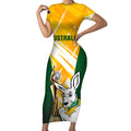 Custom Australia Soccer Short Sleeve Bodycon Dress Matildas Kangaroo With World Cup Trophy 2023 Yellow Version