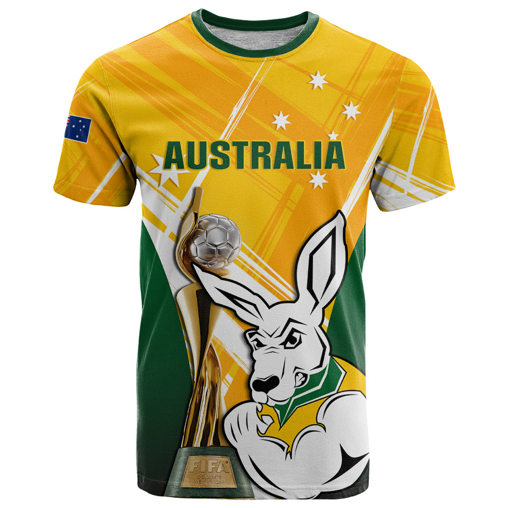 Custom Australia Soccer T Shirt Matildas Kangaroo With World Cup Trophy 2023 Yellow Version