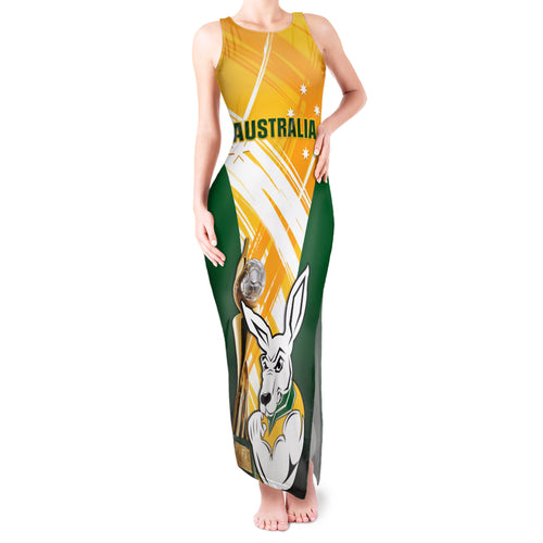 Custom Australia Soccer Tank Maxi Dress Matildas Kangaroo With World Cup Trophy 2023 Yellow Version