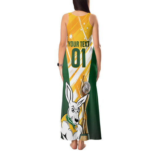 Custom Australia Soccer Tank Maxi Dress Matildas Kangaroo With World Cup Trophy 2023 Yellow Version