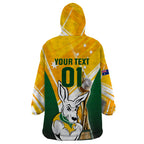 Custom Australia Soccer Wearable Blanket Hoodie Matildas Kangaroo With World Cup Trophy 2023 Yellow Version