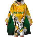 Custom Australia Soccer Wearable Blanket Hoodie Matildas Kangaroo With World Cup Trophy 2023 Yellow Version