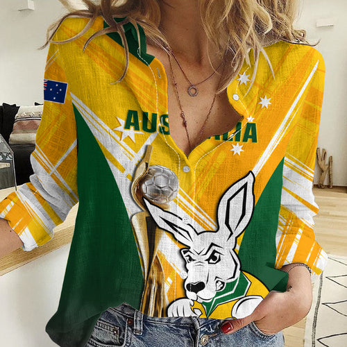 Custom Australia Soccer Women Casual Shirt Matildas Kangaroo With World Cup Trophy 2023 Yellow Version LT01