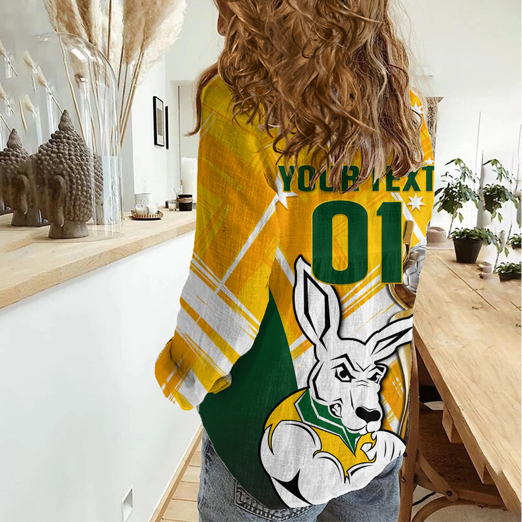 Custom Australia Soccer Women Casual Shirt Matildas Kangaroo With World Cup Trophy 2023 Yellow Version LT01