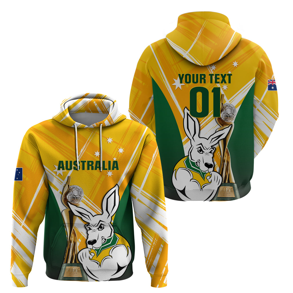 Custom Australia Soccer Zip Hoodie Matildas Kangaroo With World Cup Trophy 2023 Yellow Version