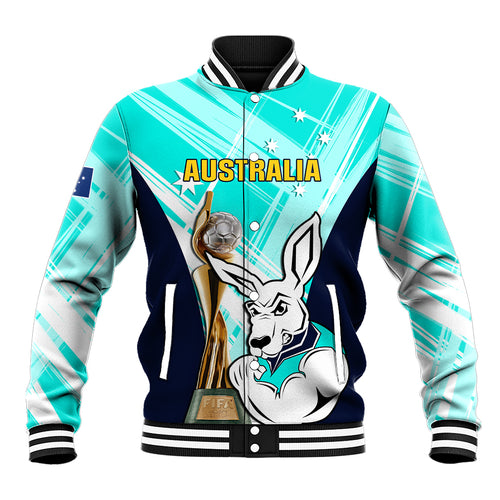 Custom Australia Soccer Baseball Jacket Matildas Kangaroo With World Cup Trophy 2023 Turquoise Version