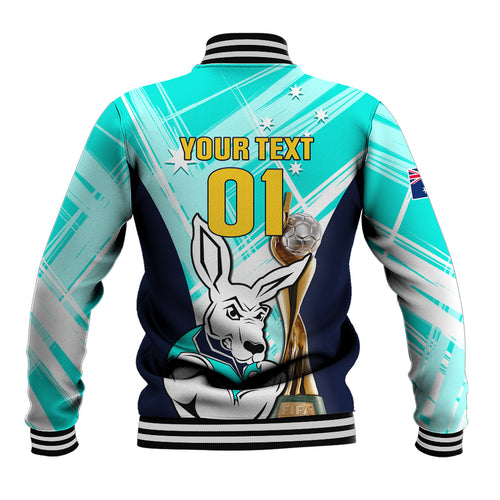 Custom Australia Soccer Baseball Jacket Matildas Kangaroo With World Cup Trophy 2023 Turquoise Version