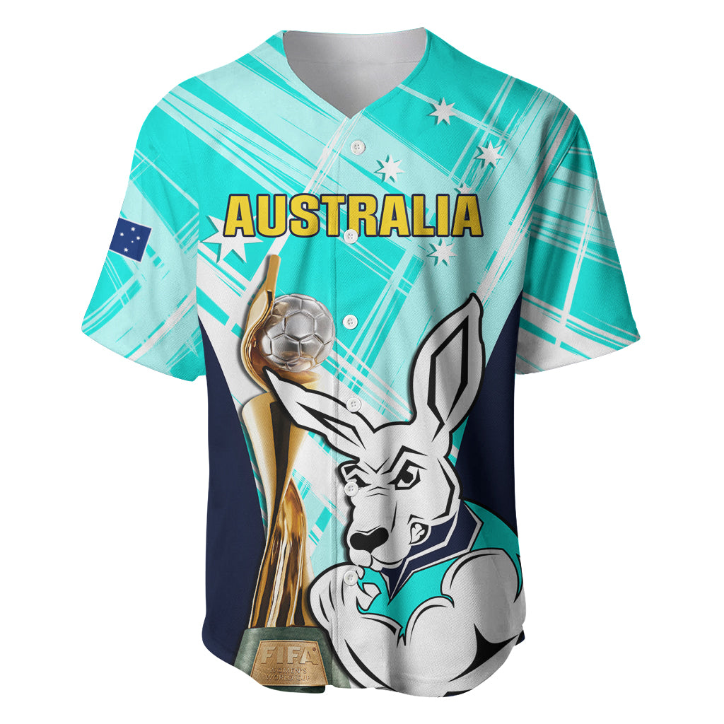 Custom Australia Soccer Baseball Jersey Matildas Kangaroo With World Cup Trophy 2023 Turquoise Version