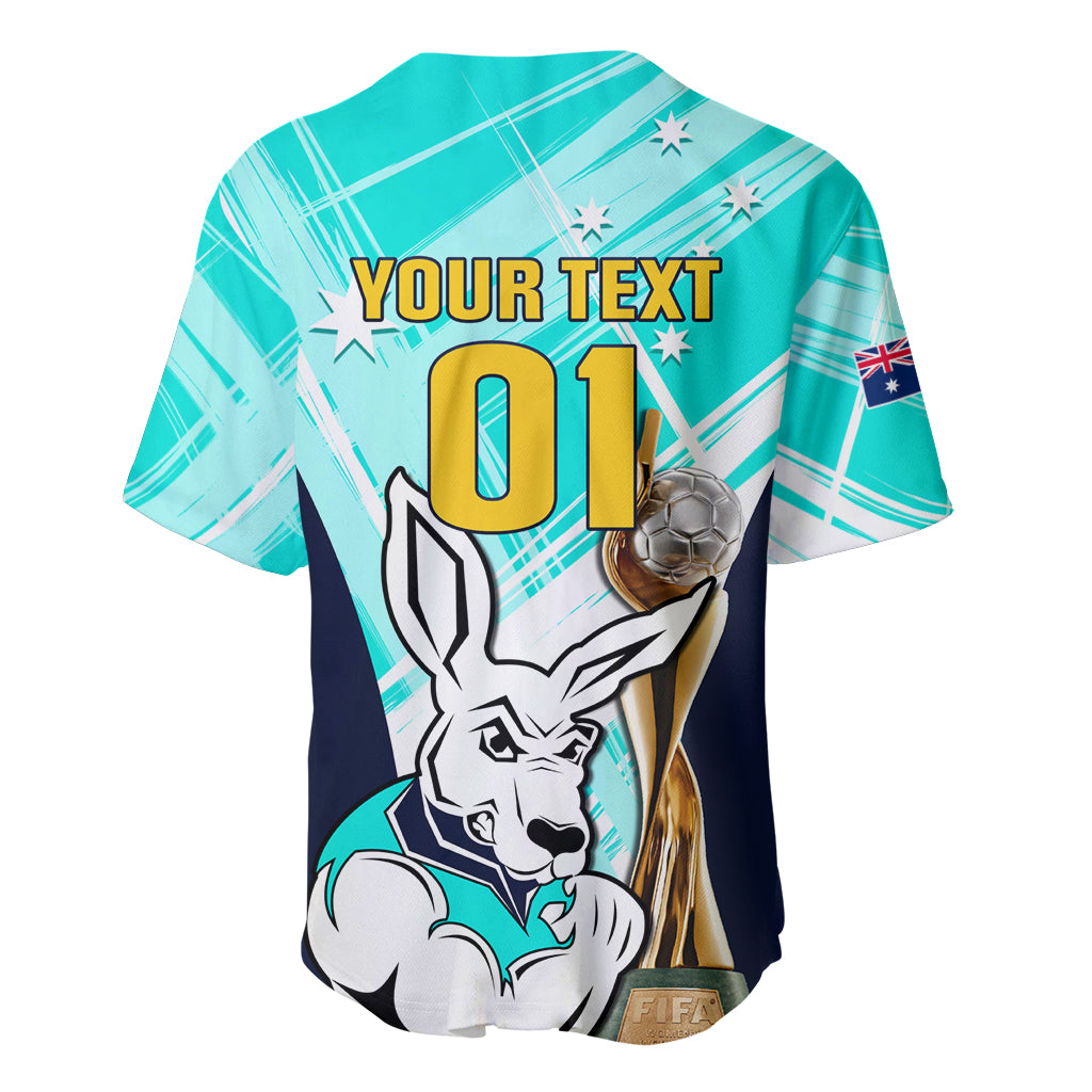 Custom Australia Soccer Baseball Jersey Matildas Kangaroo With World Cup Trophy 2023 Turquoise Version