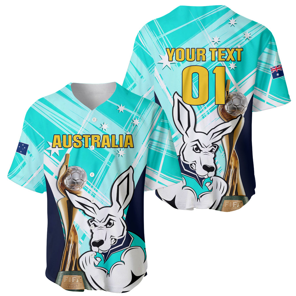 Custom Australia Soccer Baseball Jersey Matildas Kangaroo With World Cup Trophy 2023 Turquoise Version