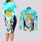 Custom Australia Soccer Couples Matching Long Sleeve Bodycon Dress and Long Sleeve Button Shirt Matildas Kangaroo With World Cup Trophy 2023 Turquoise Version