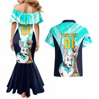 Custom Australia Soccer Couples Matching Mermaid Dress and Hawaiian Shirt Matildas Kangaroo With World Cup Trophy 2023 Turquoise Version