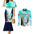 Custom Australia Soccer Couples Matching Mermaid Dress and Long Sleeve Button Shirt Matildas Kangaroo With World Cup Trophy 2023 Turquoise Version