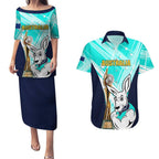Custom Australia Soccer Couples Matching Puletasi and Hawaiian Shirt Matildas Kangaroo With World Cup Trophy 2023 Turquoise Version