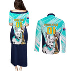 Custom Australia Soccer Couples Matching Puletasi and Long Sleeve Button Shirt Matildas Kangaroo With World Cup Trophy 2023 Turquoise Version
