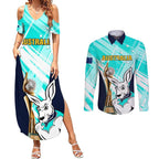 Custom Australia Soccer Couples Matching Summer Maxi Dress and Long Sleeve Button Shirt Matildas Kangaroo With World Cup Trophy 2023 Turquoise Version