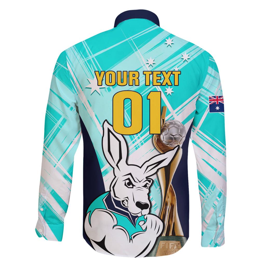 Custom Australia Soccer Family Matching Long Sleeve Bodycon Dress and Hawaiian Shirt Matildas Kangaroo With World Cup Trophy 2023 Turquoise Version
