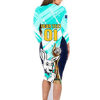 Custom Australia Soccer Family Matching Long Sleeve Bodycon Dress and Hawaiian Shirt Matildas Kangaroo With World Cup Trophy 2023 Turquoise Version