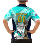 Custom Australia Soccer Family Matching Mermaid Dress and Hawaiian Shirt Matildas Kangaroo With World Cup Trophy 2023 Turquoise Version