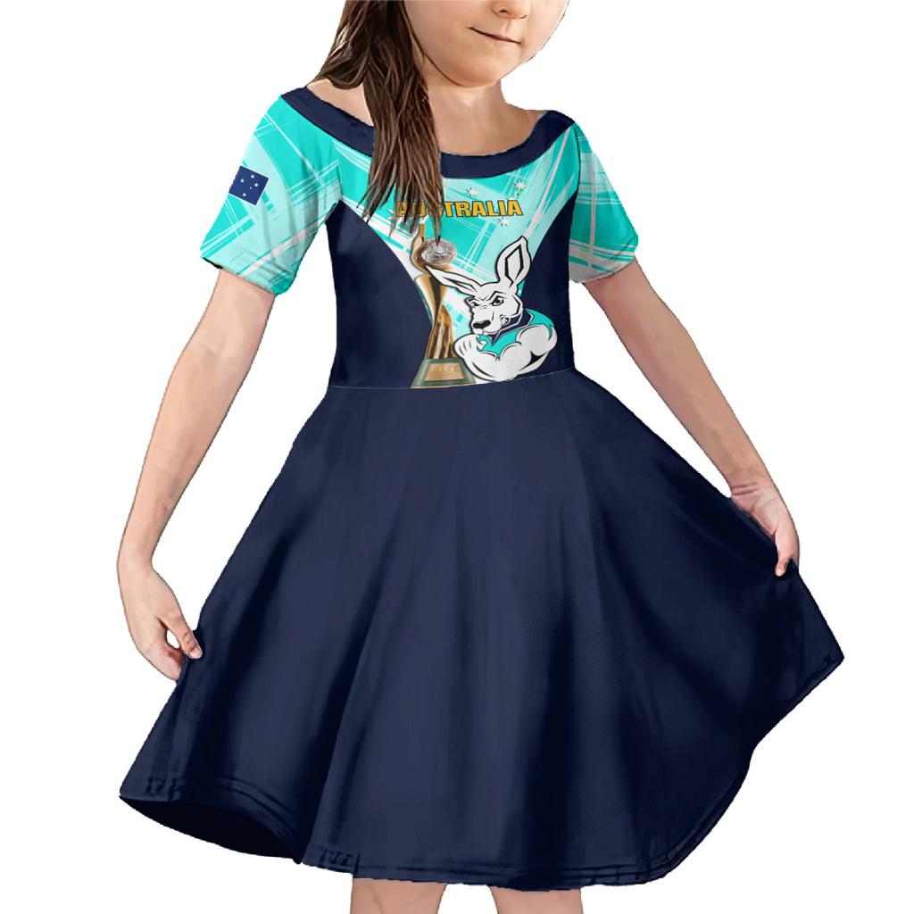 Custom Australia Soccer Family Matching Mermaid Dress and Hawaiian Shirt Matildas Kangaroo With World Cup Trophy 2023 Turquoise Version
