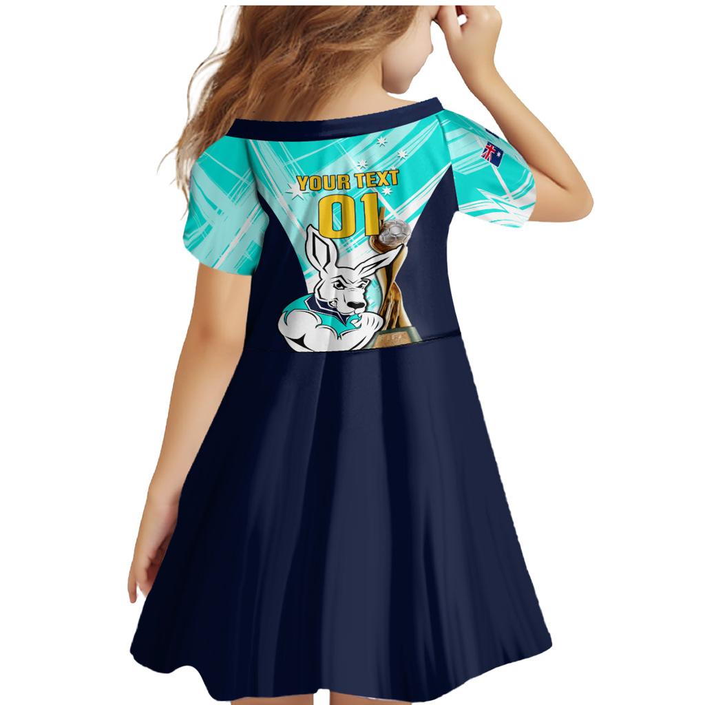 Custom Australia Soccer Family Matching Mermaid Dress and Hawaiian Shirt Matildas Kangaroo With World Cup Trophy 2023 Turquoise Version