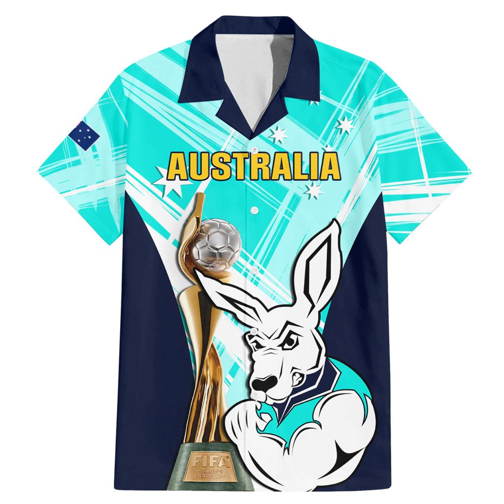 Custom Australia Soccer Family Matching Mermaid Dress and Hawaiian Shirt Matildas Kangaroo With World Cup Trophy 2023 Turquoise Version