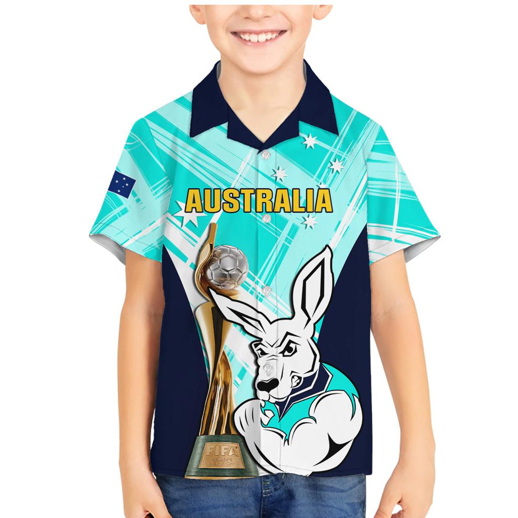 Custom Australia Soccer Family Matching Mermaid Dress and Hawaiian Shirt Matildas Kangaroo With World Cup Trophy 2023 Turquoise Version