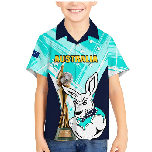 Custom Australia Soccer Family Matching Mermaid Dress and Hawaiian Shirt Matildas Kangaroo With World Cup Trophy 2023 Turquoise Version