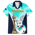 Custom Australia Soccer Family Matching Off Shoulder Short Dress and Hawaiian Shirt Matildas Kangaroo With World Cup Trophy 2023 Turquoise Version