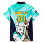Custom Australia Soccer Family Matching Puletasi and Hawaiian Shirt Matildas Kangaroo With World Cup Trophy 2023 Turquoise Version