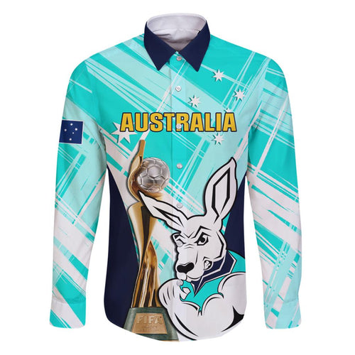 Custom Australia Soccer Family Matching Puletasi and Hawaiian Shirt Matildas Kangaroo With World Cup Trophy 2023 Turquoise Version
